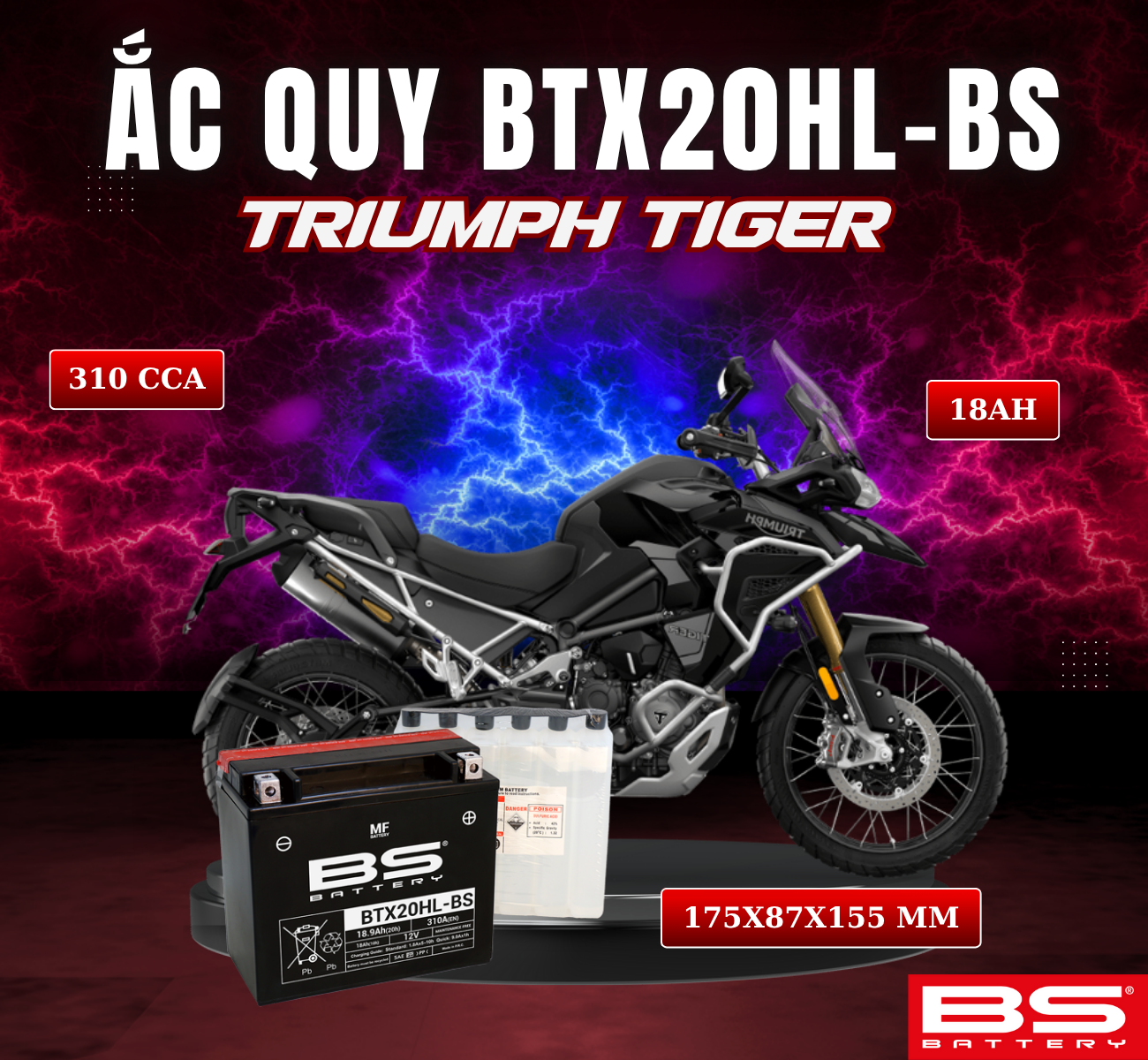 BÌNH ẮC QUY BS BTX20HL-BS 310CCA TRIUMPH TIGER (175x87x155 mm)V